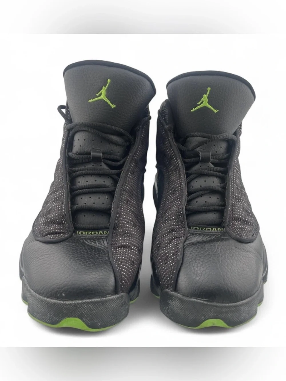 Jordan 13 Retro Black Sneakers with Lime Accents